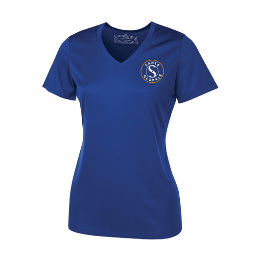 SG13 - T-shirt bleu Santé globale à manches-courtes en tissu technique (sport) col en "V"
