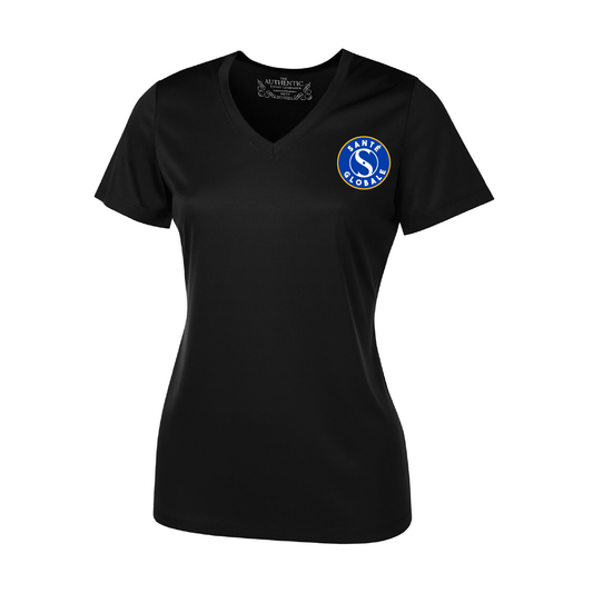 SG12 - T-shirt noir manches-courtes en tissu technique (sport) col en "V"