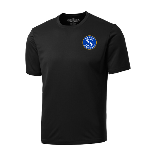 SG15 - T-shirt noir Santé globale à manches-courtes en tissu technique (sport) col rond